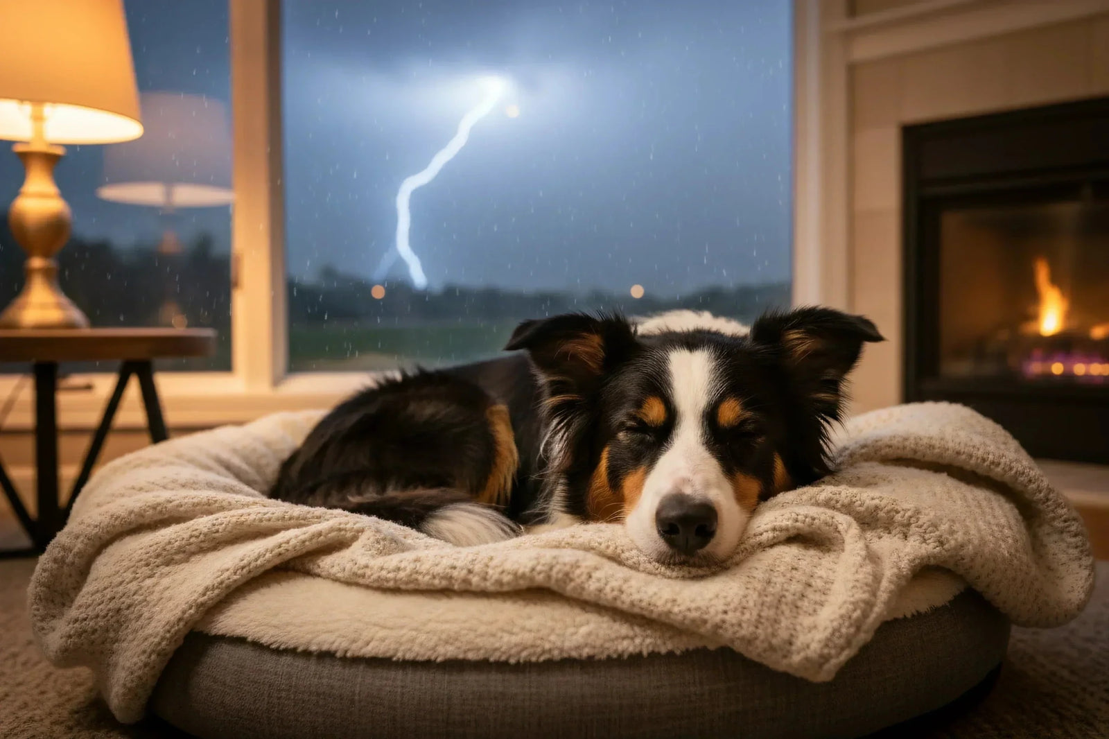 Dog calm during thunderstorm with CBD - VetsGrade natural storm anxiety relief