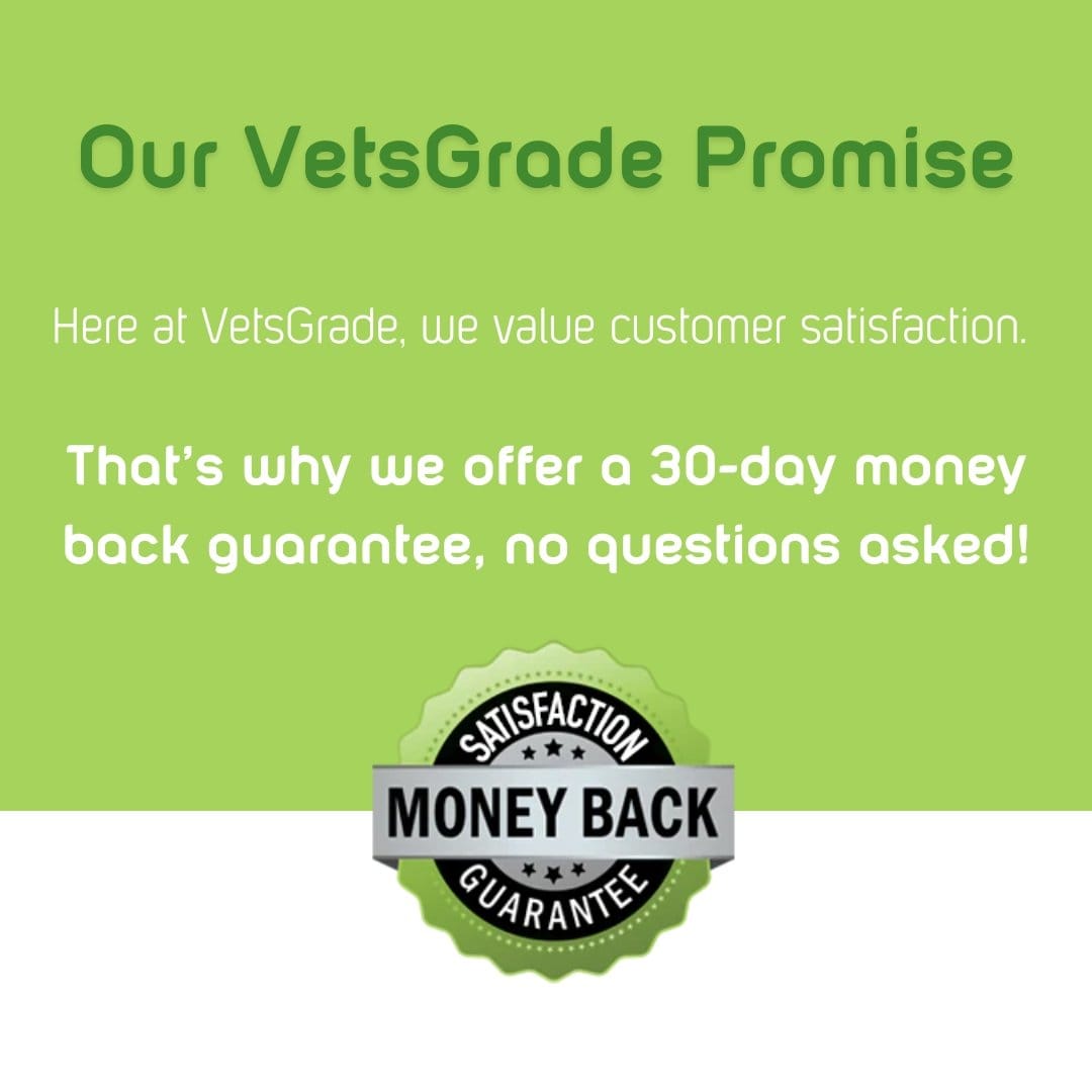 vetsgrade 30-day money back guarantee badge graphic highlighting customer satisfaction policy
