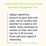 vetsgrade derminol advanced shampoo suggested use instructions for dogs and cats
